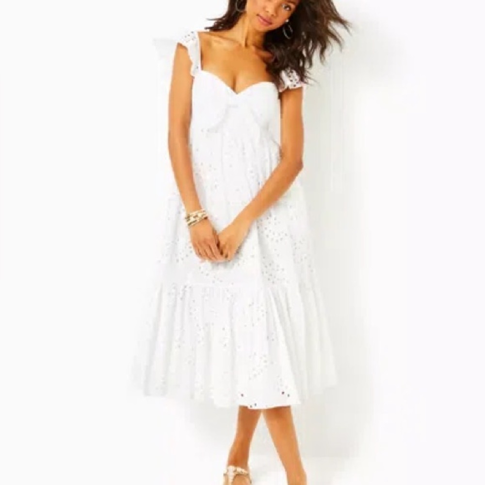 NWT Lilly Pulitzer RESORT White TROPICAL LEAF Eyelet Dress SIZE 8